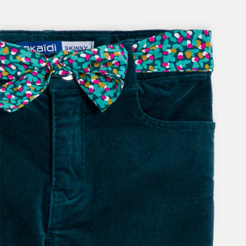 Брюки skinny из бархата с коротким ворсом синего цвета для девочки